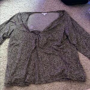 Charter Club Gray 3/4 Sleeve Tie Front Blouse